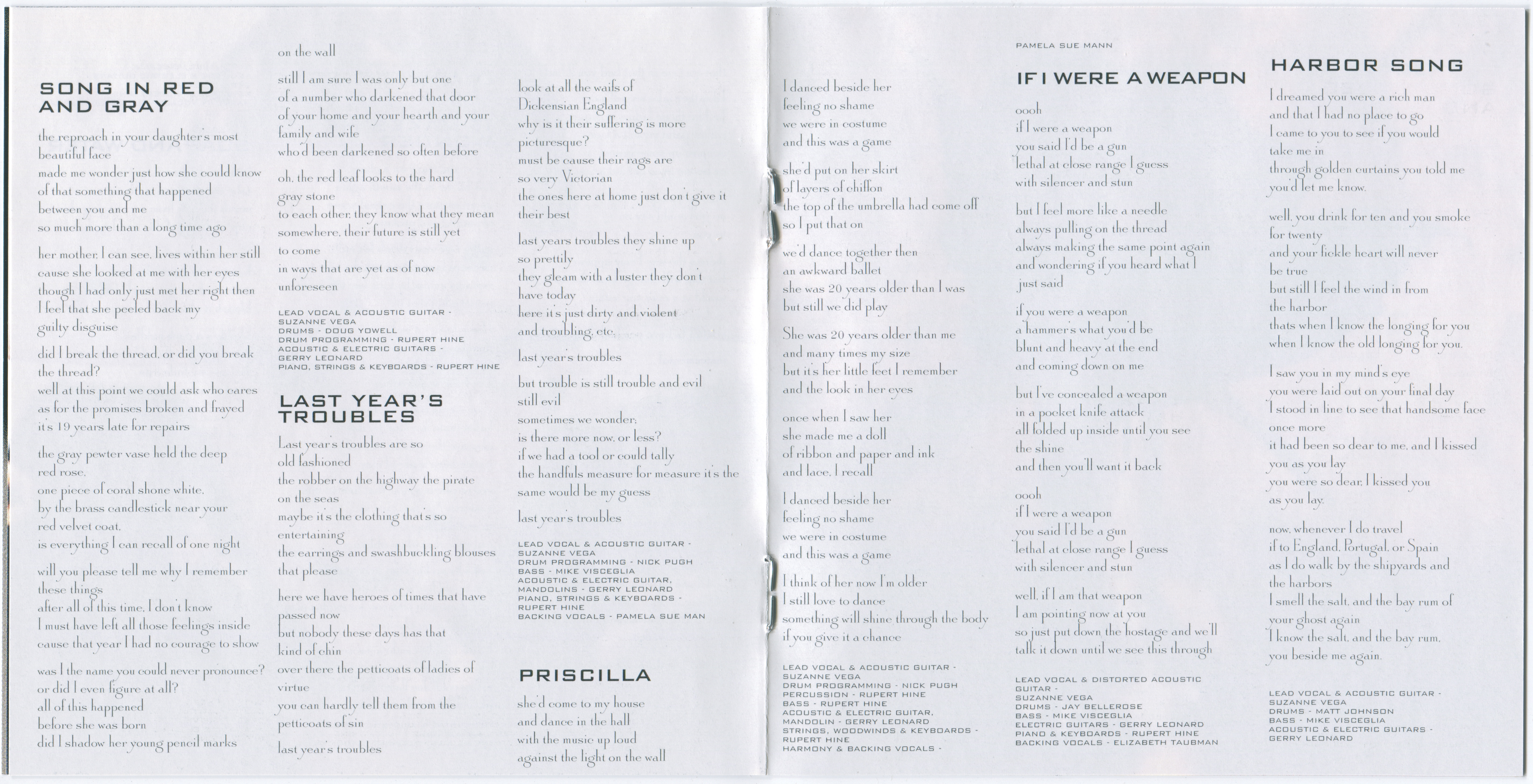 Suzanne Vega  Songs In Red And Gray : Booklet 3